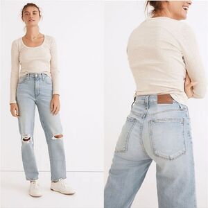 Madewell Perfect Vintage Straight Leg Distressed Jeans Danby Rip Knee Edition 27